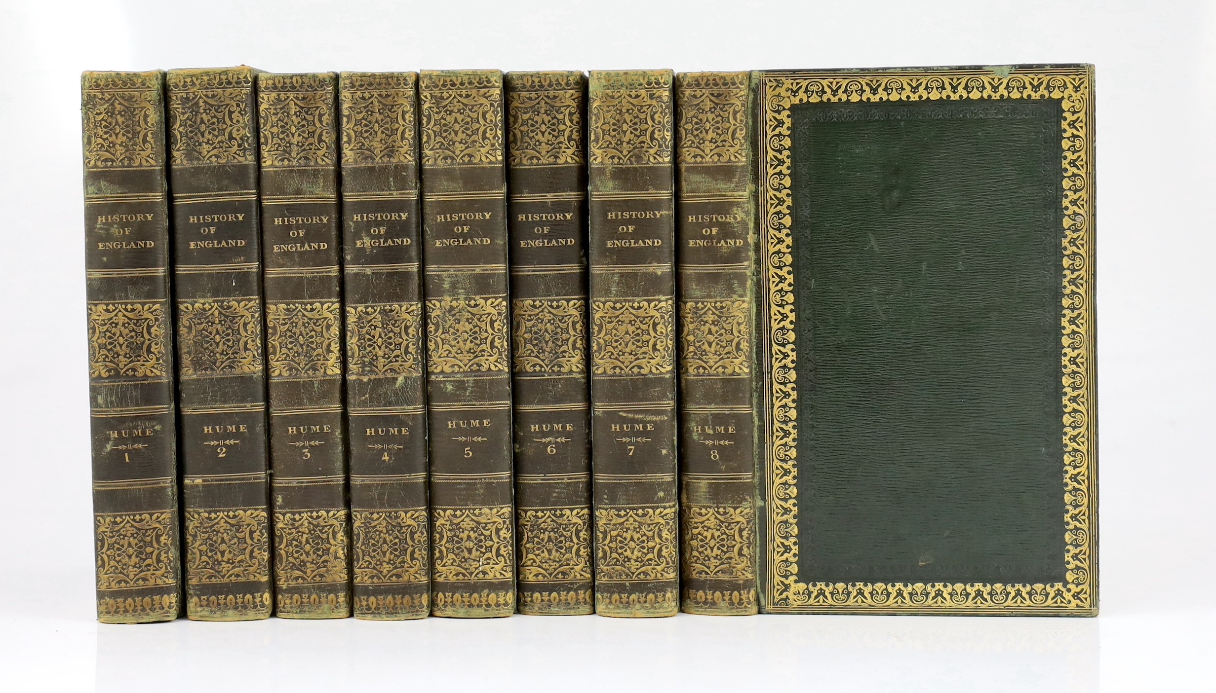 Hume, David - The History of England; from the Invasion of Julius Caesar to the Revolution in 1688, 8 vols, 8vo, straight grained green morocco, bordered in gilt and blind, spines gilt, all edges gilt, ink ownership insc